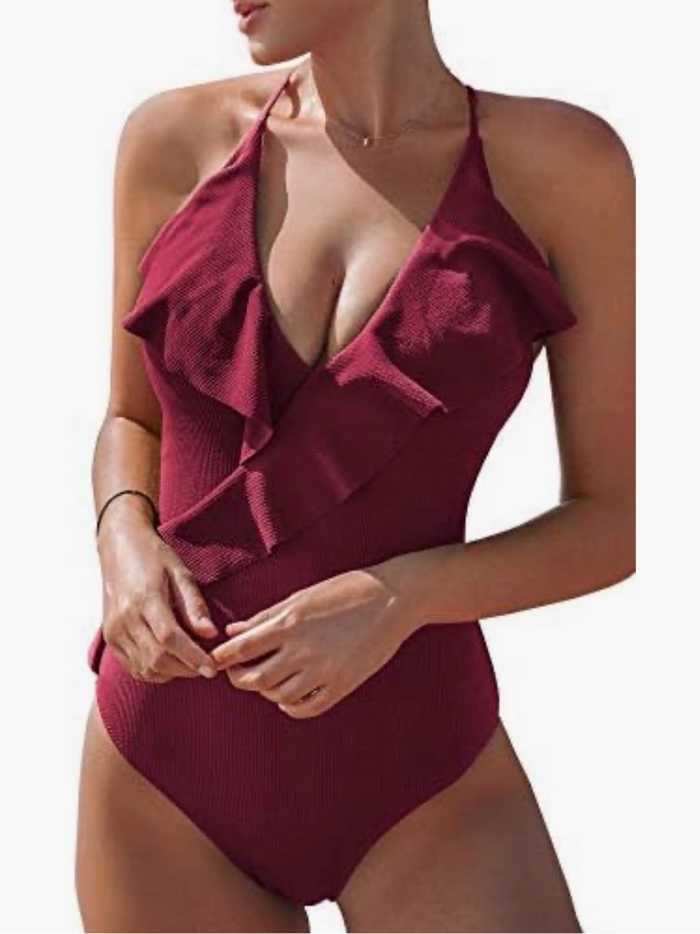 NEW Red Ribbed Ruffled One Piece Swimsuit Size Medium - Fourth of July